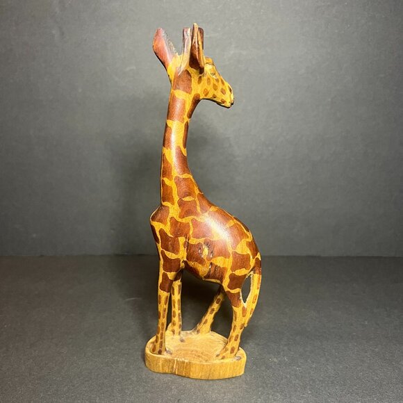 Vintage Kenyan Hand-Carved Wooden Giraffe Decor Figure on a Base 8" - Picture 3 of 8